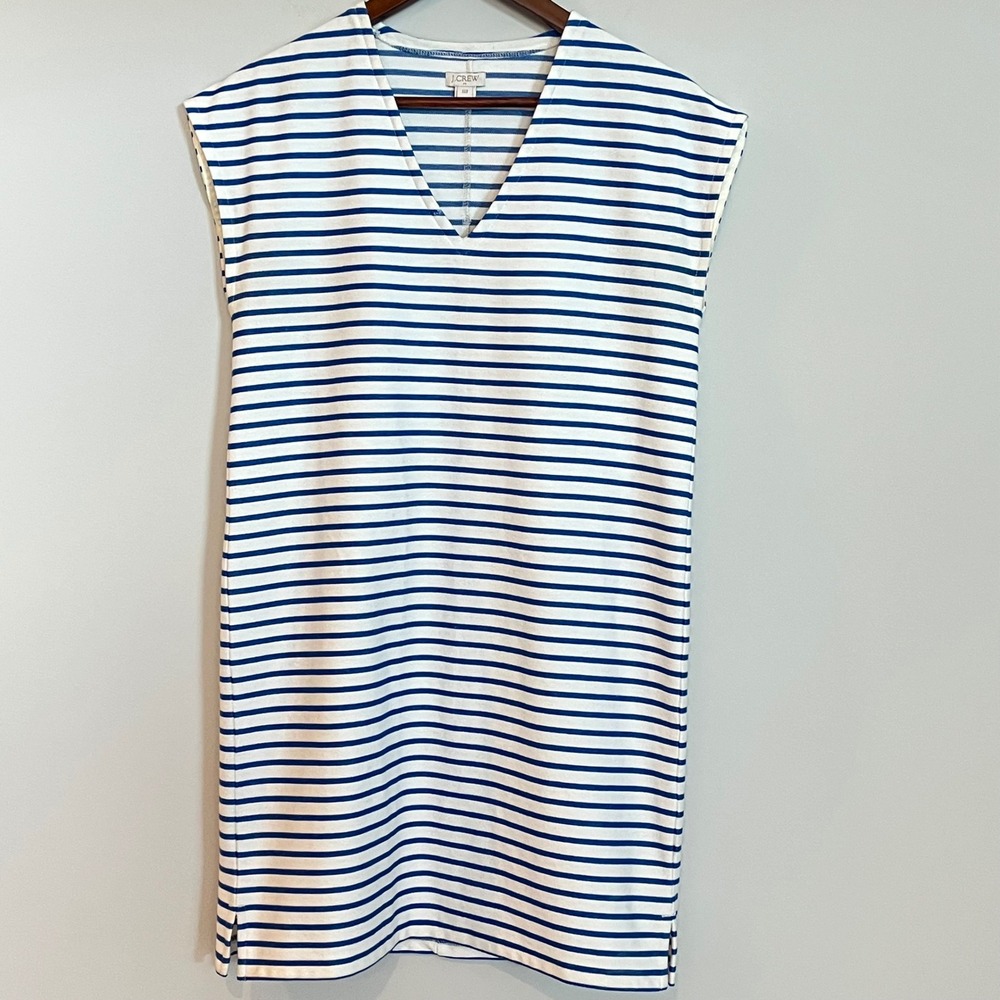 J.Crew Women's Blue White Striped Sleeveless V-Neck Shift Dress XXS
